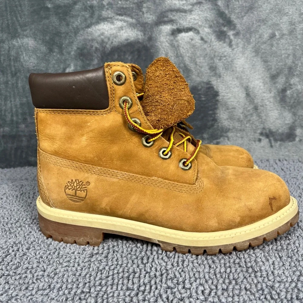 Timberland 6 Inch Premium Waterproof Wheat Nubuck Youth Boots 14949 Size 4Y